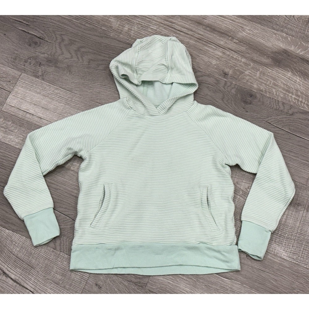 Athleta Girl Crunch Time Pullover Hoodie Textured Ribbed Mint Sorbet Small (7)